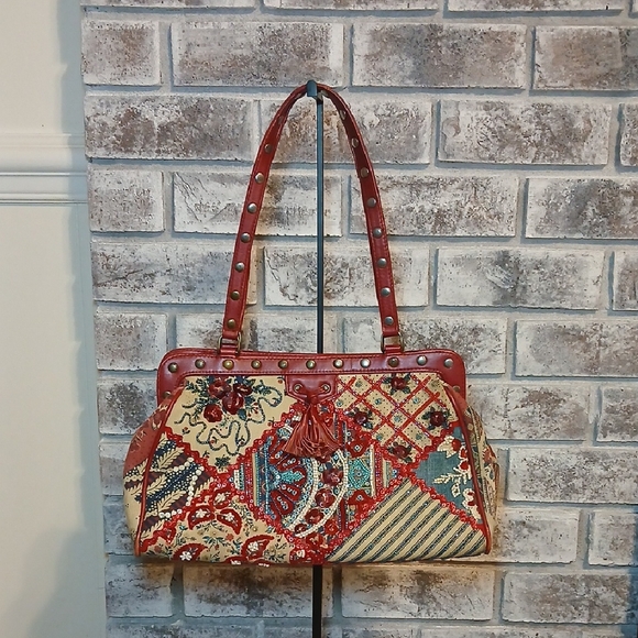 Isabella Fiore Patchwork Handbag | Beaded & Embroidered Boho Satchel - Picture 1 of 9